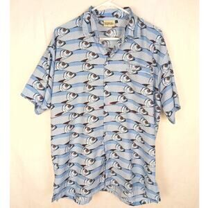 Signals blue fish print performance polo shirt Size Large Active Golf Fisherman